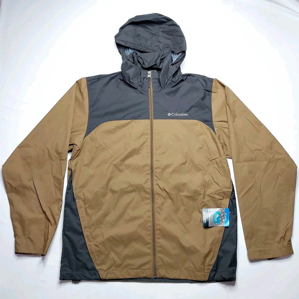 Columbia Glennaker Lake Men Size M Black Packable Zip Hooded Rain Jacket